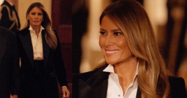 Melania Trump Wears Dolce & Gabbana Tuxedo at White House Governors Dinner